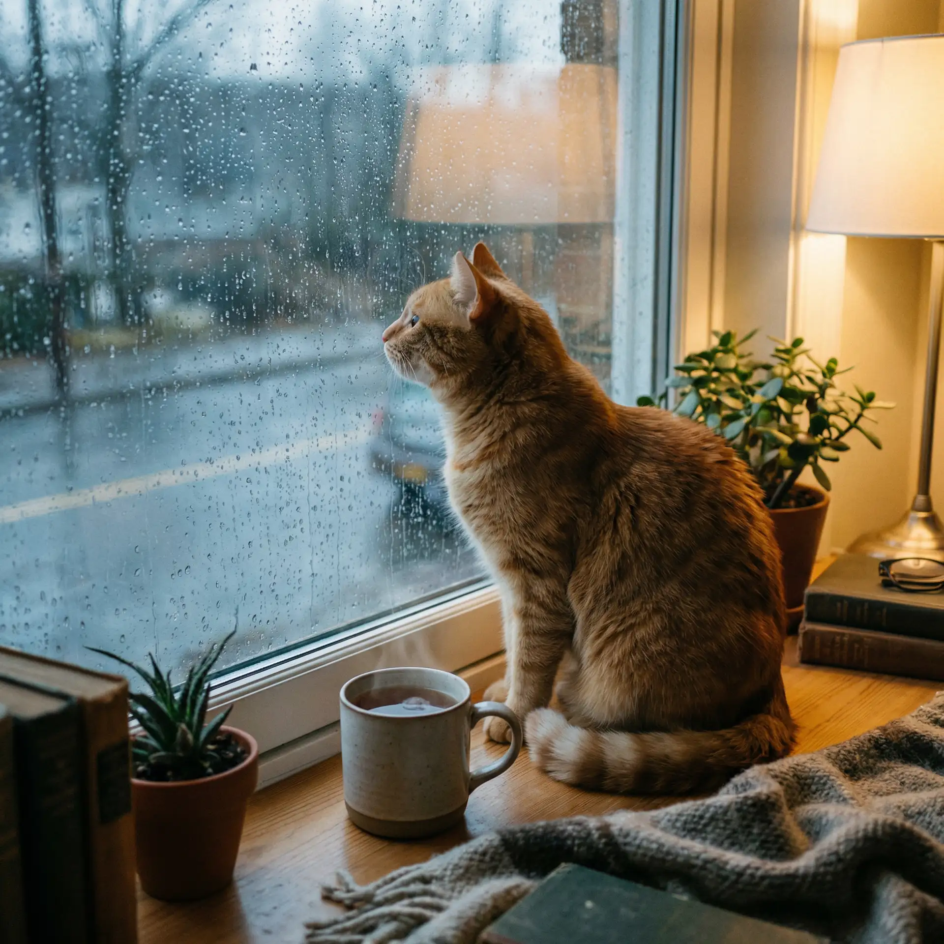 猫咪望着窗外的雨 - 樱花草动漫www